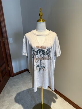 Maurices Nashville Cream Crewneck Tee with Keyhole Neck